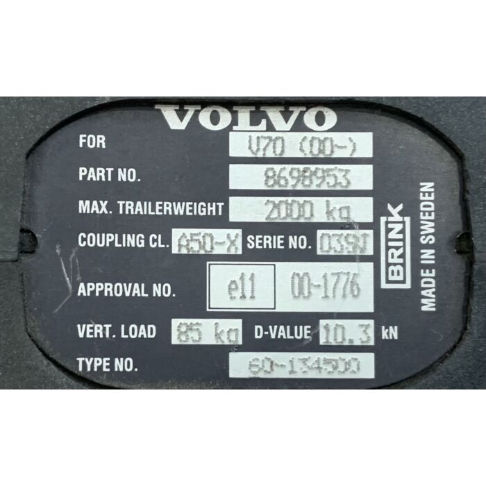 Enganche de remolque, bola de enganche desmontable original con llave, Barra de remolque, Volvo 2000-2007, Número de pieza 8698953, Usado.