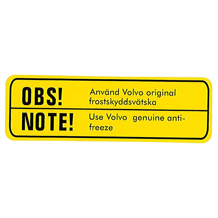 Sticker OBS anvand original frostskydsvatska zwart op geel