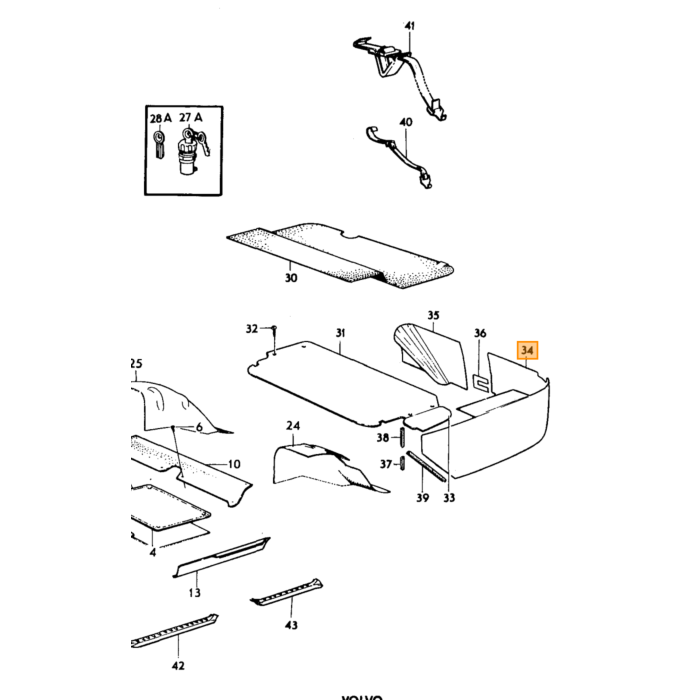 Volvo Board trunk 164+140 complet set for the trunk Volvo repuesto no 1210610S