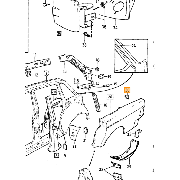 Volvo Placa de conexión de chapa trasera izquierda para piloto trasero sedán 1979-1993 Volvo repuesto no 1246162