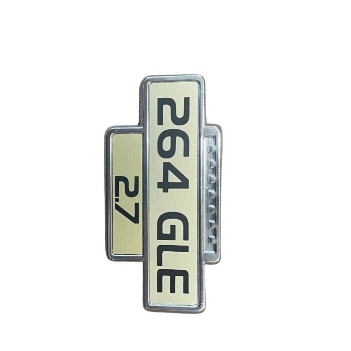Emblema Volvo 264 2.7 para pantalla con fondo dorado, pieza de Volvo número 1254401