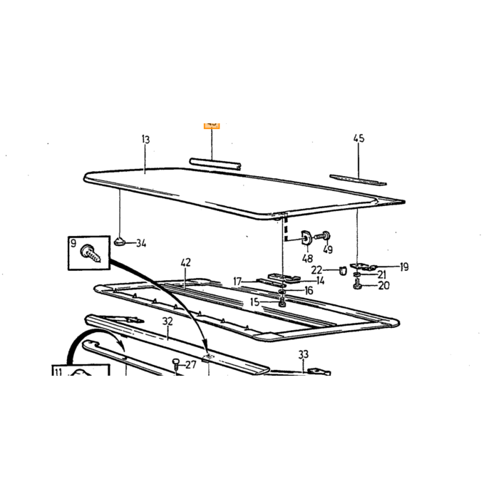Volvo Goma corredera techo 140 + 164 + 240 + 260 en plato de 98 cm Volvo repuesto no 1255335