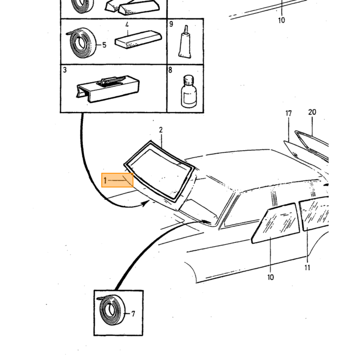 Volvo Parabrisas 240+260 140+164 1973+ transparente 61 5 cm alto (vidrio adhesivo) (1247924)1312985 1247242 Volvo repuesto no 8735