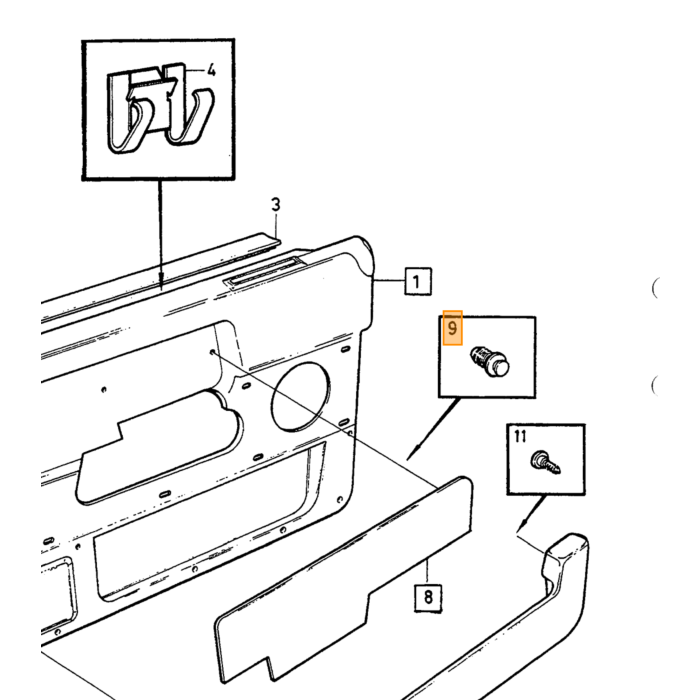 Volvo Panel decorativo con clip en panel de puerta Volvo 740 - 760 - 850 - 940 - 960 Volvo repuesto no 1318217