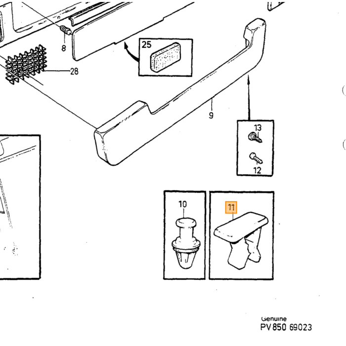 Volvo Abrazadera para embellecedor de puerta 740+760+780+940+960+S90+V90 (23 mm) embellecedor de puerta blanco Volvo repuesto no 1338144