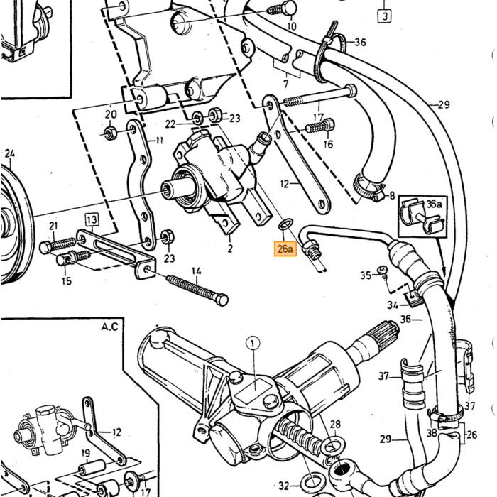 Volvo Manguito de presion direccion asistida 240 gasolina 1985-1990 bomba a caja de direccion Volvo repuesto no 1359461