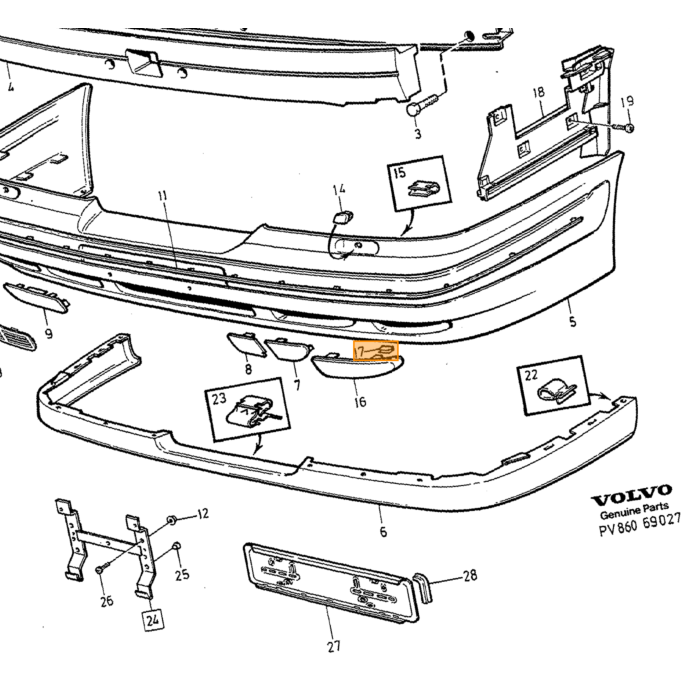 Parachoques trasero Volvo Klem para Volvo 700 900 V70 P26 XC70 (2001-2007) XC90 (-2014) Número de pieza de Volvo 1369266