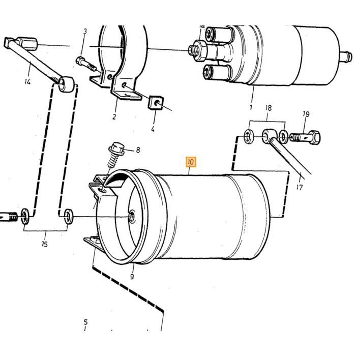 Volvo Filtro de combustible 240+260+360+740+940+780+960 (debajo del capó o debajo de la parte trasera) diam 80mmx120 31262352 Volvo repuesto no 1389562