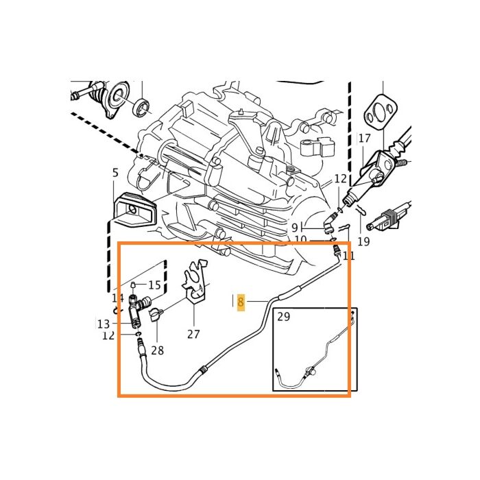 Línea de embrague Volvo en cilindro principal de embrague 5-CYL gasolina M56 Volvo S60 (-2009) S80 (-2006) V70 P26 (2001-2007) línea de metal con extremo flexible, número de pieza Volvo 30759377