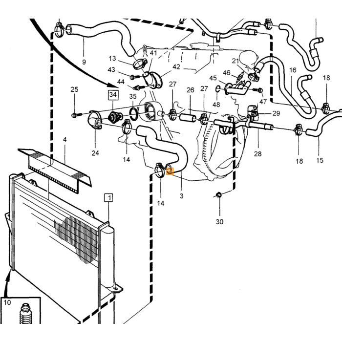 Volvo Salida de agua de refrigeración en el motor 850+S60+S70+S80+V70 B5202 5204 5234 5252 5244 5254 850 S80 S70 S60 V70 Volvo repuesto no 3531478