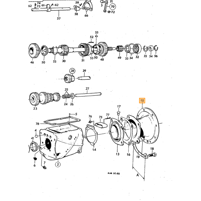 Flens intermedio de caja de cambios M41 para Volvo con soporte de rodamiento y rodamiento, overdrive tipo D, número de pieza Volvo 380434.