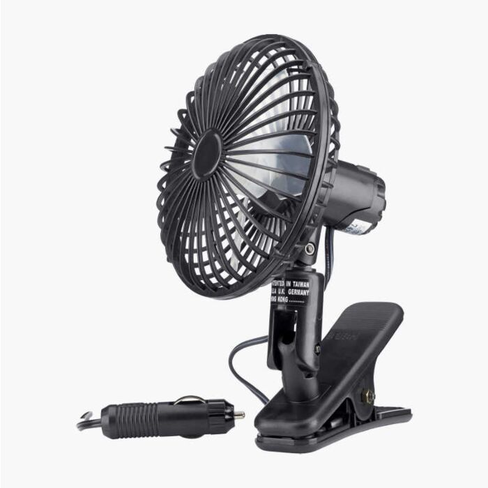 Koelfan interieur / ventilator 12 volt met stekker en 1.7 meter kabel / bevestiging 15 cm diameter