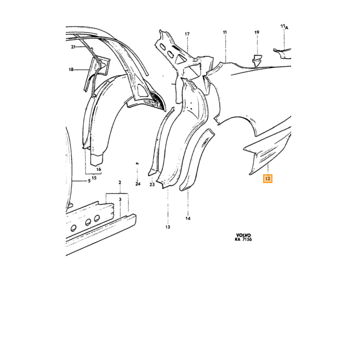 Volvo Chapa Amazon parte ondulada Trasera izquierda original Volvo repuesto no 657633
