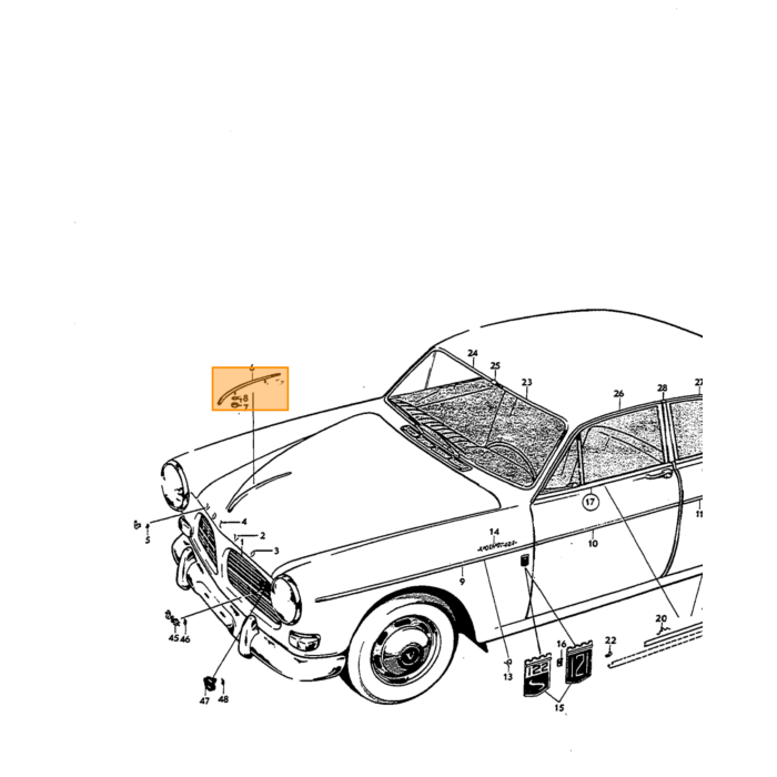 Volvo Capucha con letras L color dorado Capucha Amazon+P1800 Volvo repuesto no 658785