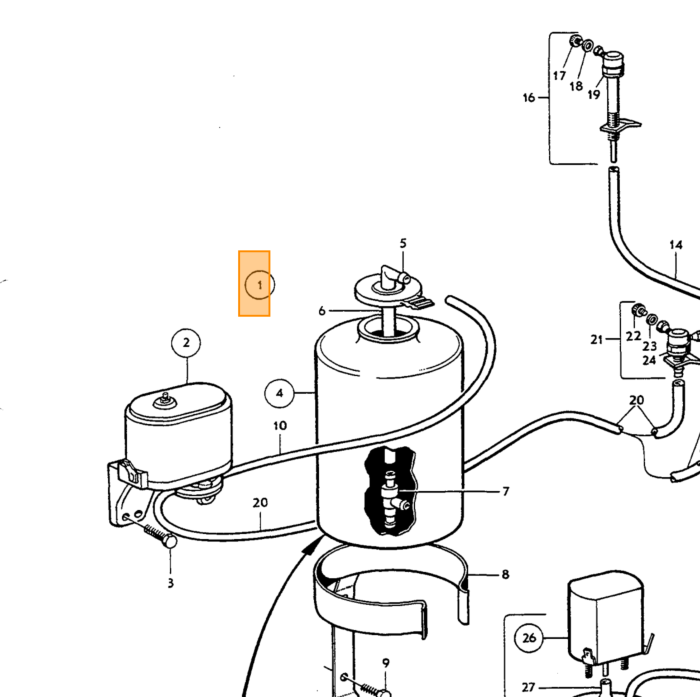 Soporte Volvo para depósito de limpiaparabrisas redondo 666977 PV544+Duett+Amazon, número de pieza Volvo 659809.