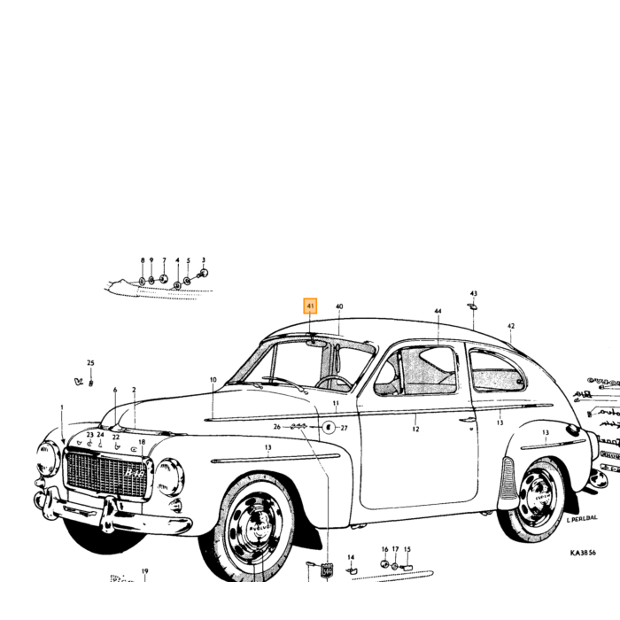Volvo Tira decorativa pieza de unión parabrisas + luneta trasera PV544 + P1800 + 245 para combi 220 luneta trasera 145 + 245 luneta trasera 670020 670021 Volvo repuesto no 660151