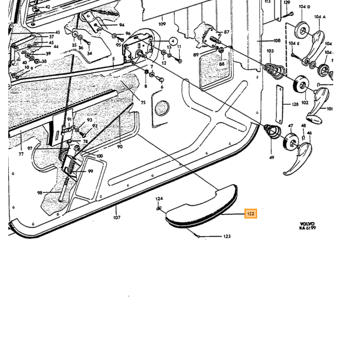 Manija de puerta interior Volvo para PV544 PV444 Amazon 45 544 P210 1200 220 120 130, número de pieza Volvo 662336