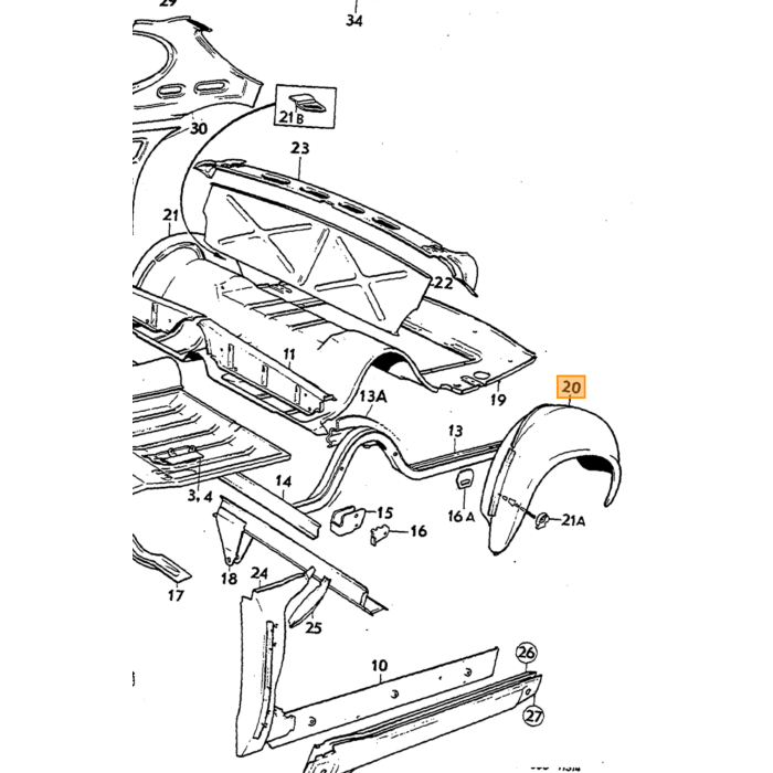 Volvo Chapa P1800 paso rueda interior izquierda trasera exterior Volvo repuesto no 664290