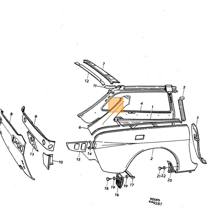 Bisagra Volvo P1800 para puerta izquierda superior 664306, número de pieza Volvo 664306