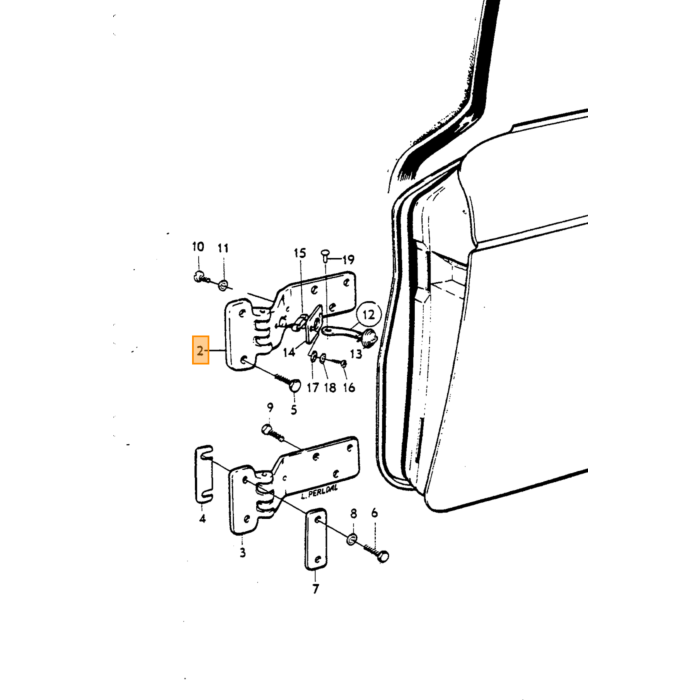 Bisagra Volvo P1800 para puerta izquierda superior 664306, número de pieza Volvo 664306