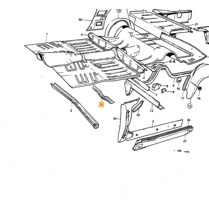 Volvo Chapa P1800 umbral derecho (parte interior) (parte U) Volvo repuesto no 664381