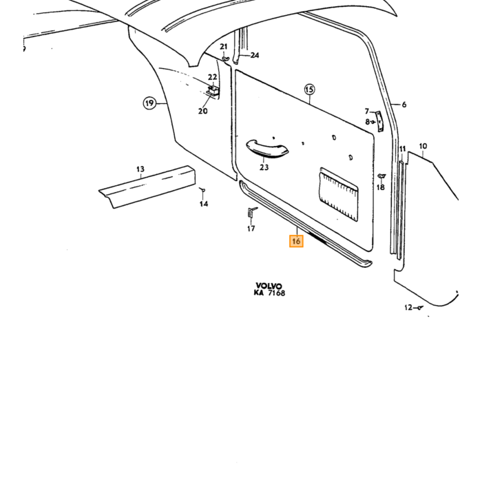 Volvo Panel de puerta de goma Amazon 2D interior izquierdo Volvo repuesto no 667514