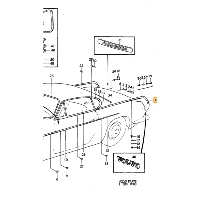 Volvo La tira decorativa del guardabarros trasero P1800 en la parte superior izquierda ya no está disponible Volvo repuesto no 669631