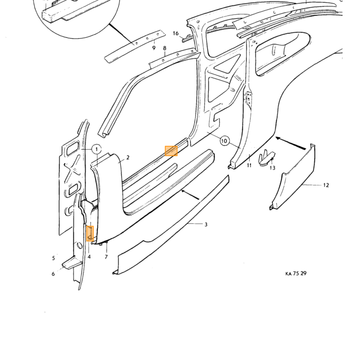 Volvo Chapa PV444+PV544+Duett alféizar derecho Volvo repuesto no 672070