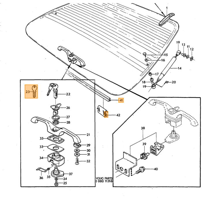 Volvo Pestillo de guía de cerradura de puerta Amazon+P1800 izquierda Volvo repuesto no 673277
