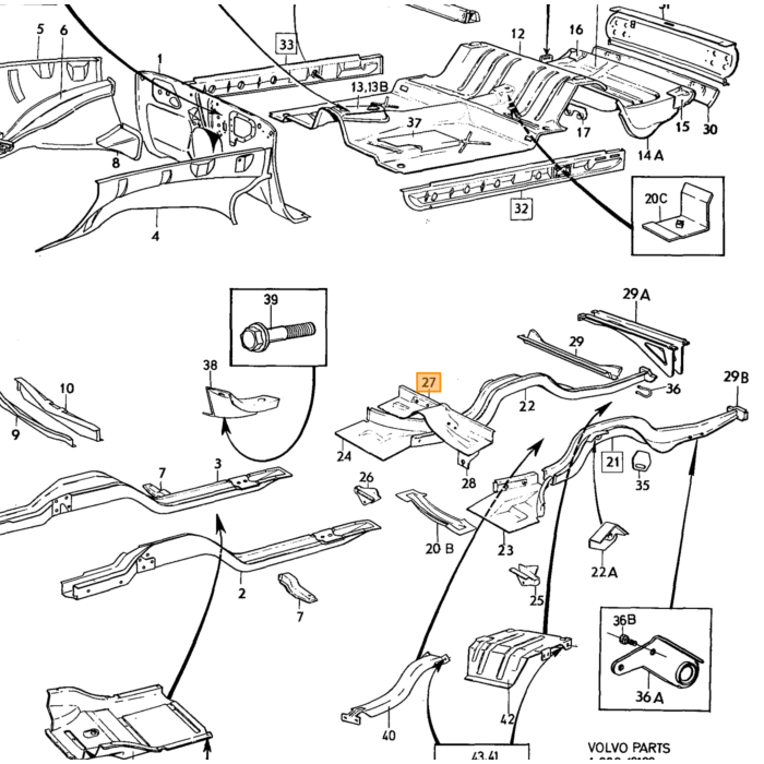 Volvo Soporte guardabarros Trasero 140+164+240+260 Volvo repuesto no 675936