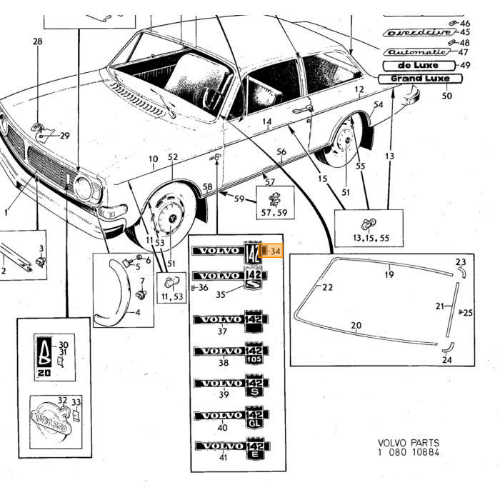 Volvo Emblema  tipo Volvo YA NO DISPONIBLE  Volvo 140 2 puertas : tipo motor Volvo repuesto no 677912
