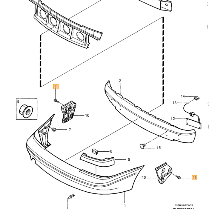 Volvo Mounting bracket  Bumper rear left / right Volvo 850  V70 (-2000)  V70 XC (-2000) Volvo repuesto no 6816114