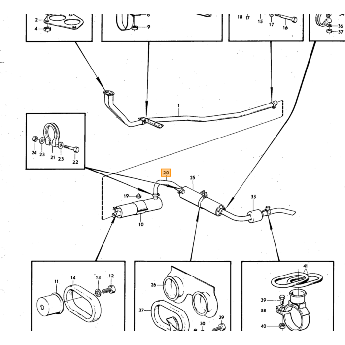 Volvo Exhaust Pipe over rearaxle 140 b20E injection+164 carb+inj b30A+B30E Volvo repuesto no 684592