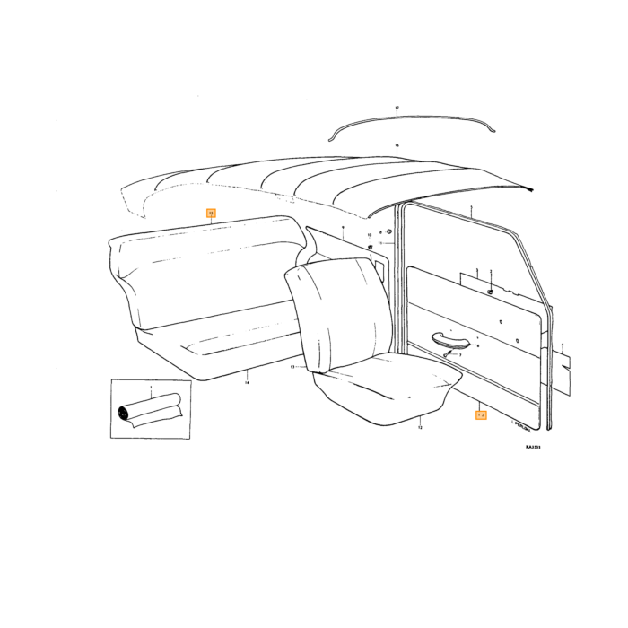 Volvo La tapicería del asiento trasero PV544 es de color turrón Volvo repuesto no 690515