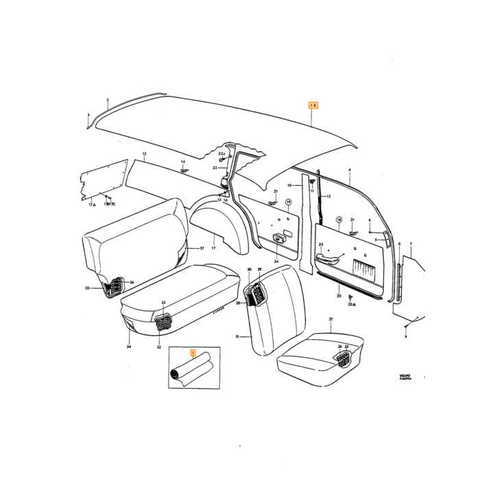 Volvo Tapicería amazon kombi respaldo asiento trasero 504-215 Volvo repuesto no 690661