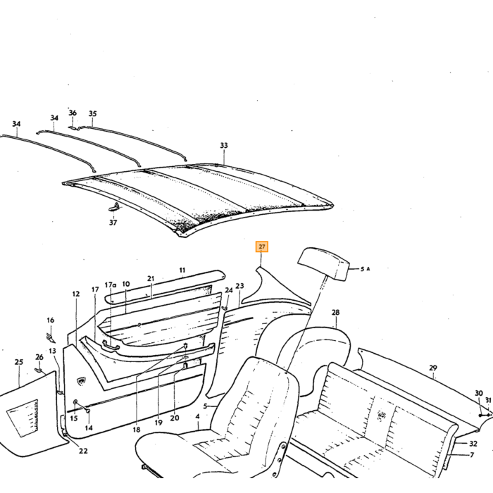 Volvo Upholstery P1800S side panel Left +rear SET incl 691028 rear red For Volvo Volvo repuesto no 691027