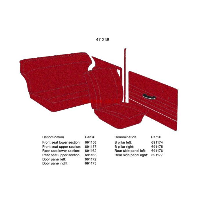 Bekleding PV544 B stijl links rood 1963-1964 code 50-240