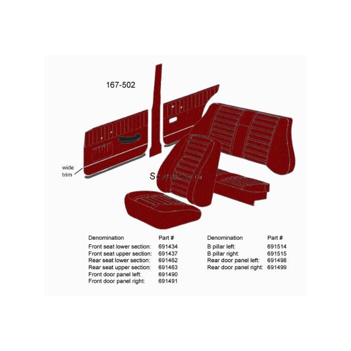 Bekleding Amazon 4 deurs Bstijl Links rood 1965 167-171-510-514