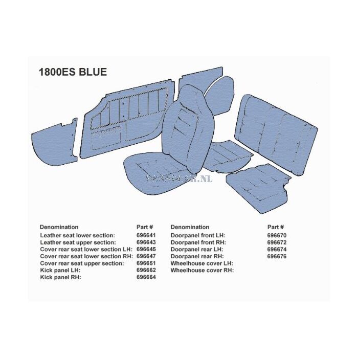 Bekleding P1800ES zijpaneel linksvoor blauw 1973