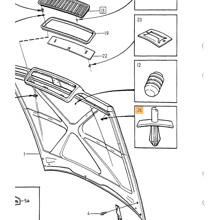 Volvo Clip Panel Moldura de puerta Tira de sellado Capó Volvo 700 850 900 S70 V70 (-2000) S90 V90 (-1998) Volvo repuesto no 9133073