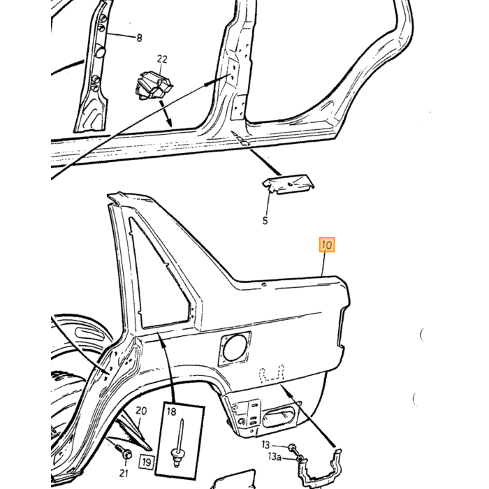 Guardabarros trasero izquierdo para Volvo 740 760 940 960 station todos los años, número de pieza Volvo 9152089