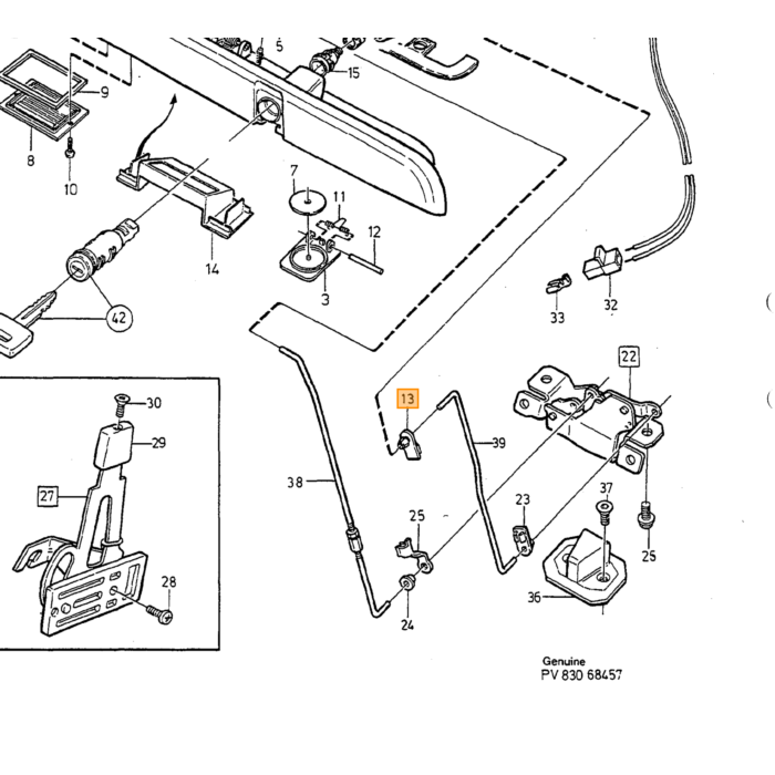 Volvo junta Volvo V70 (-2000)  V70 XC (-2000): cerradura de la tapa del maletero Volvo repuesto no 9154354