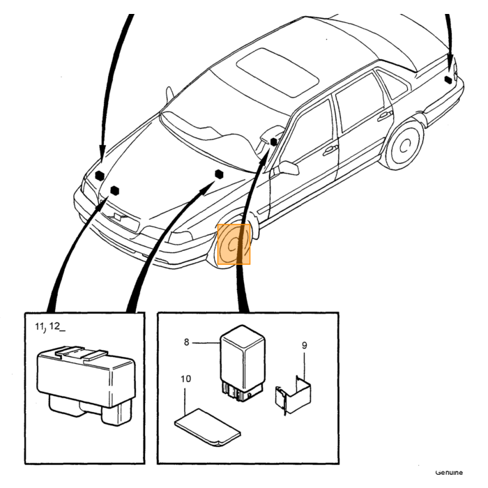 Relé diesel Volvo 850 Volvo S70 V70 (-2000) diesel, número de pieza Volvo 9162929