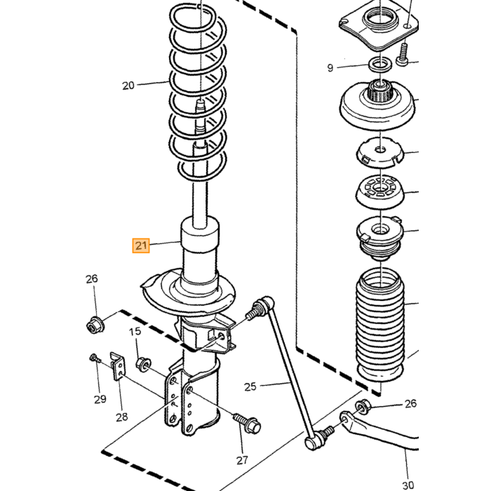Volvo Amortiguador Bilstein B4 con Columna de Suspensión Delantero Volvo 850 - V70 - S70 - C70 '92-'05 Volvo repuesto no 9191419