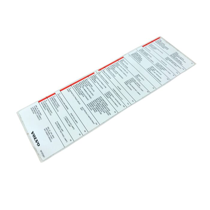 Pegatina para caja de fusibles Volvo 240 1988+ Pieza de Volvo nr 9430081
