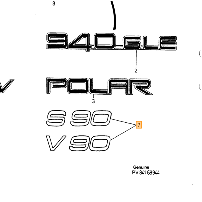 Emblema Volvo, pieza Volvo número 9447706