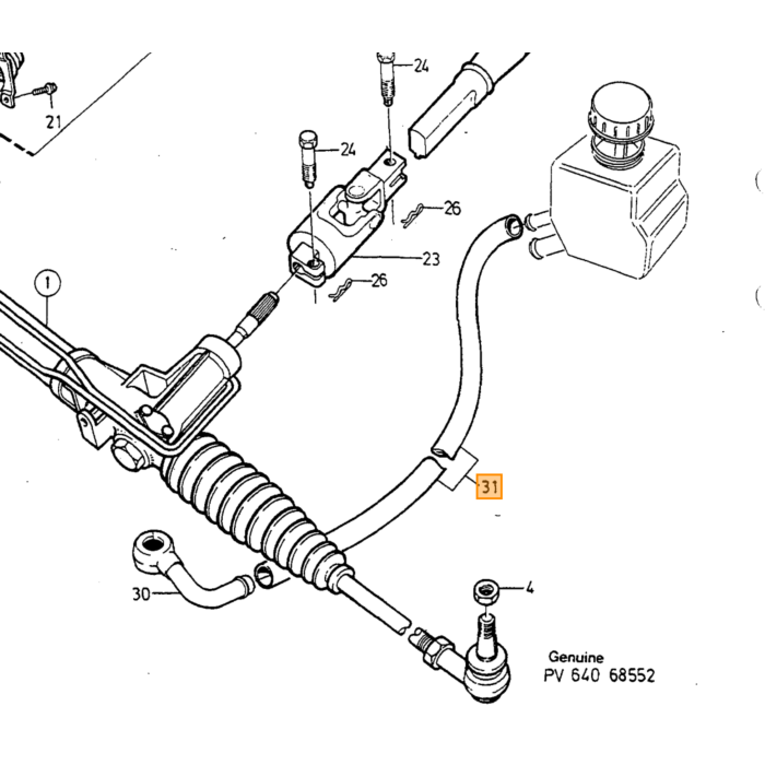Manguera de Retorno de Dirección Asistida para CAM/TRW 4-CYL Volvo 740/760/940/960 Conducción Izquierda, Número de Pieza Volvo 9447888