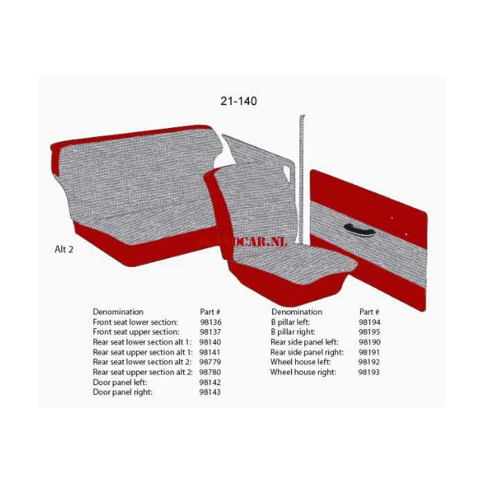 Bekleding PV544 wielkast bekleding rechts achter grijs rood 1958 21-140