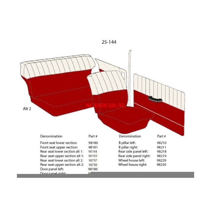 Bekleding PV544 wielkast rechts achter rood vinyl 25-144