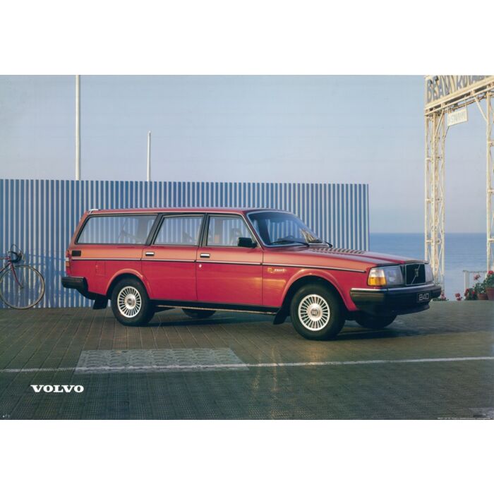 Póster Volvo 240 Estate 245 rojo en puerto, reproducción, número de pieza de Volvo poster245
